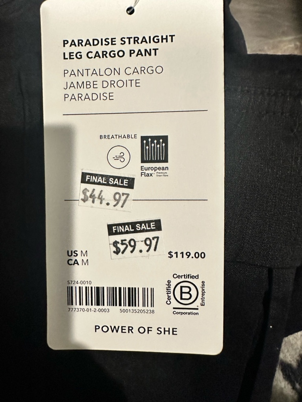 Athleta Paradise Straight Leg Cargo Pants Black Size Medium NWT - Picture 5 of 6